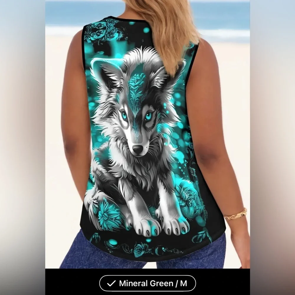 3-D graphic wolf tank top new size medium - Picture 2 of 3